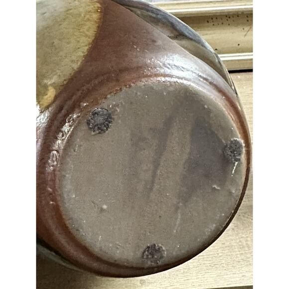 VTG MCM Earthenware Stone Pottery Craft Robert Maxwell Vase Brown Blue 9” - Picture 4 of 5